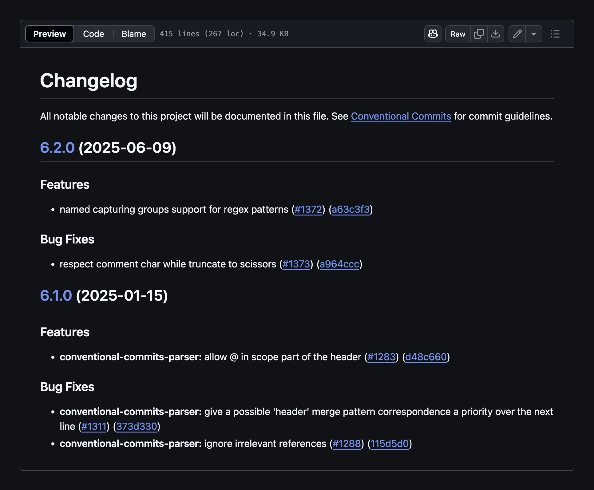 Generated changelog example