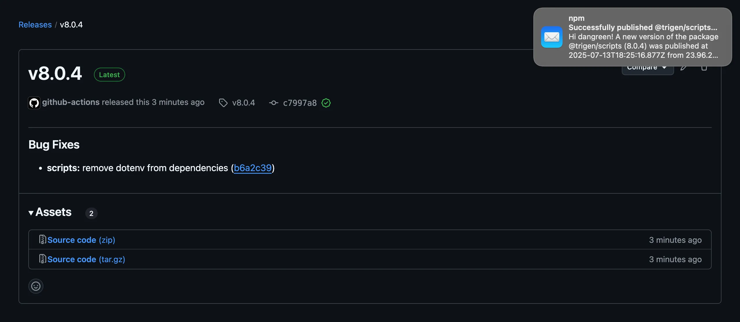 GitHub release created by the action